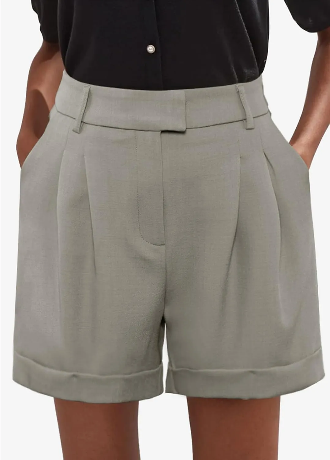 Gracyoga Shorts for Women Trendy Summer Elastic High Waisted Wide Leg Casual Short Loose Cuffed Hem Work Trouser Shorts