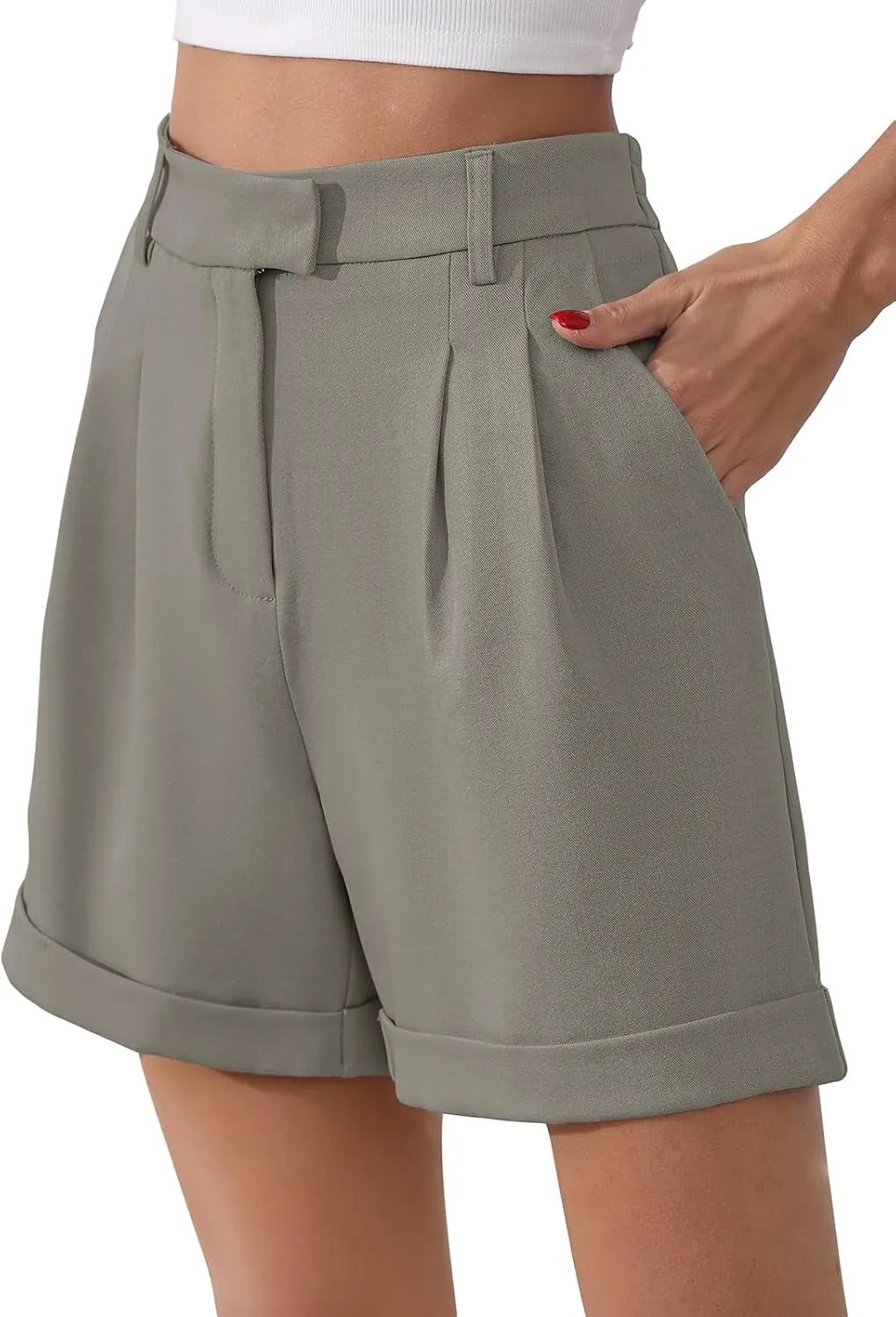 Gracyoga Shorts for Women Trendy Summer Elastic High Waisted Wide Leg Casual Short Loose Cuffed Hem Work Trouser Shorts