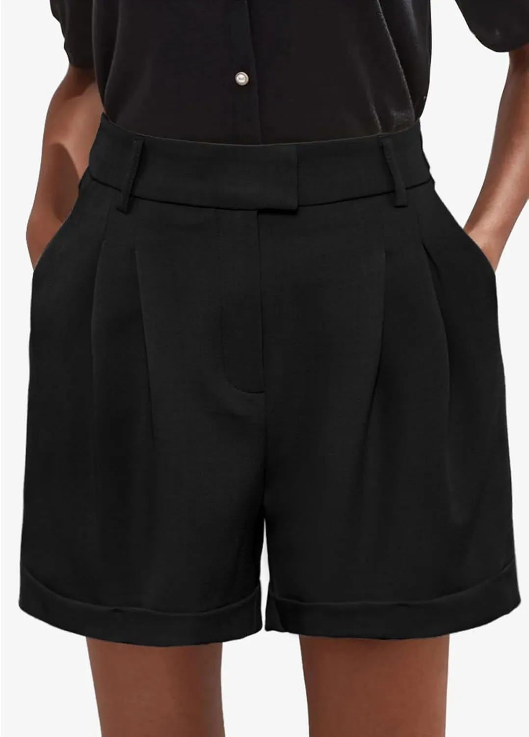 Gracyoga Shorts for Women Trendy Summer Elastic High Waisted Wide Leg Casual Short Loose Cuffed Hem Work Trouser Shorts