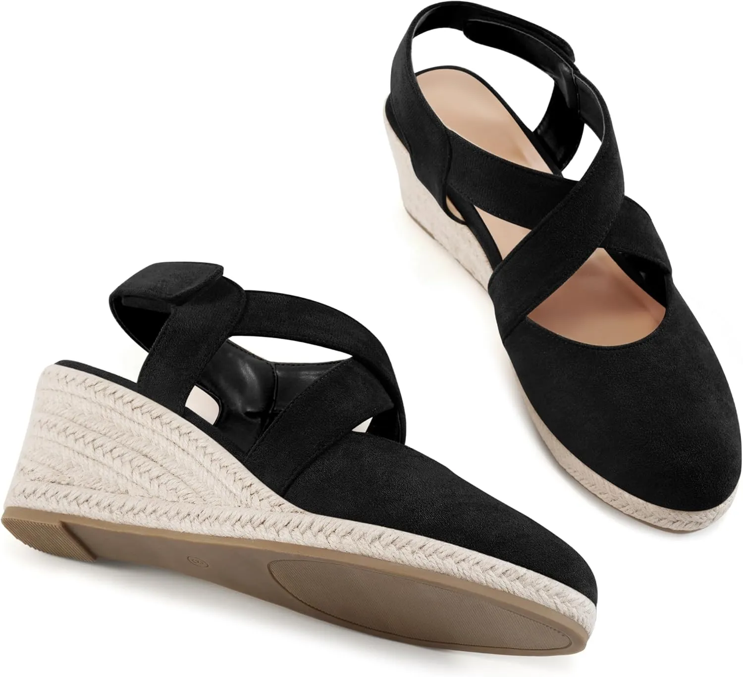 HARENCE Espadrilles Wedge Sandals for Women: Comfortable Closed Toe Ankle Strap Summer Dressy Platform Heels Shoes