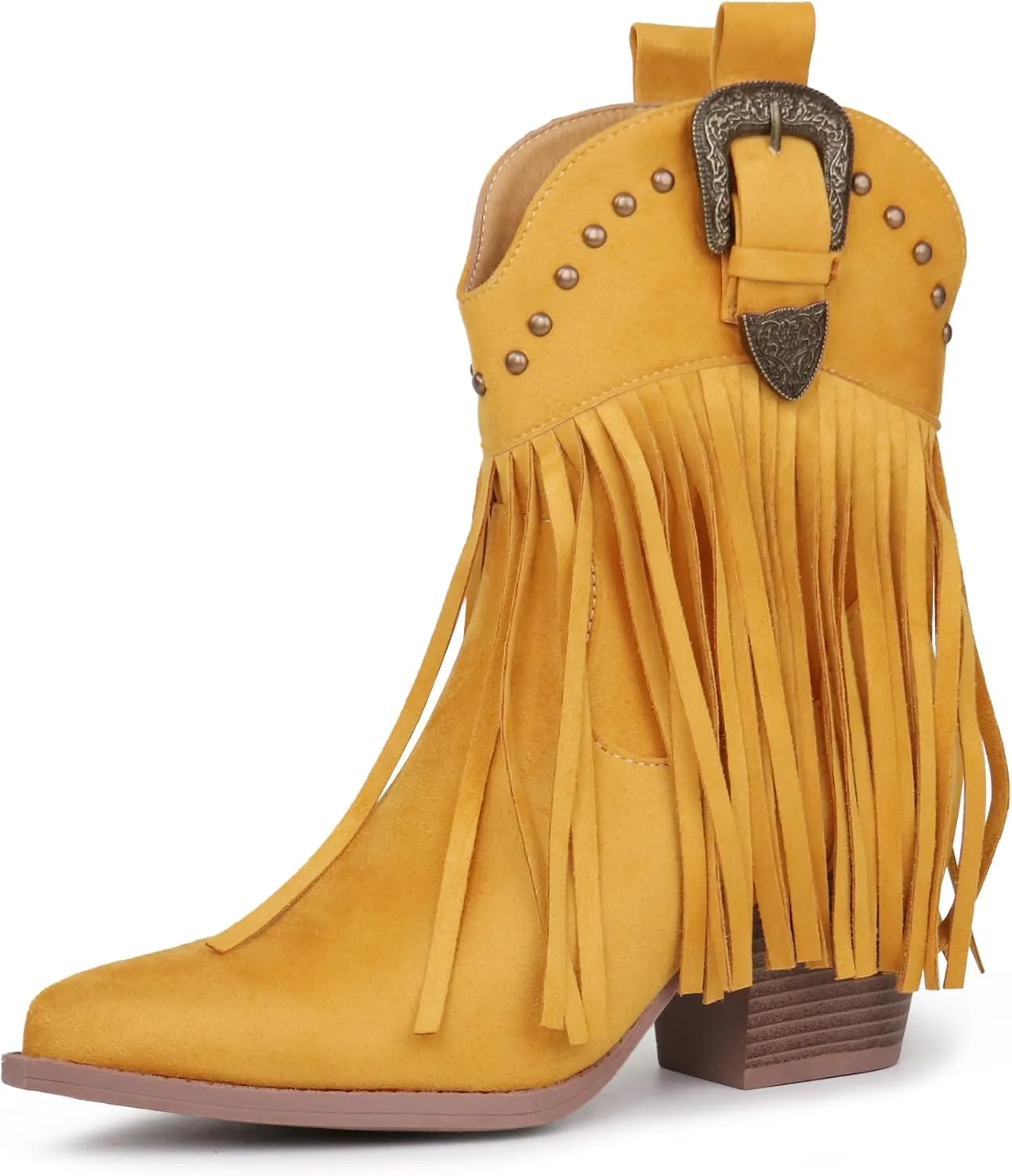 Hawkwell Women's Fringe Cowboy Cowgirl Boots Snip Toe Pull On Dress Western Ankle Booties