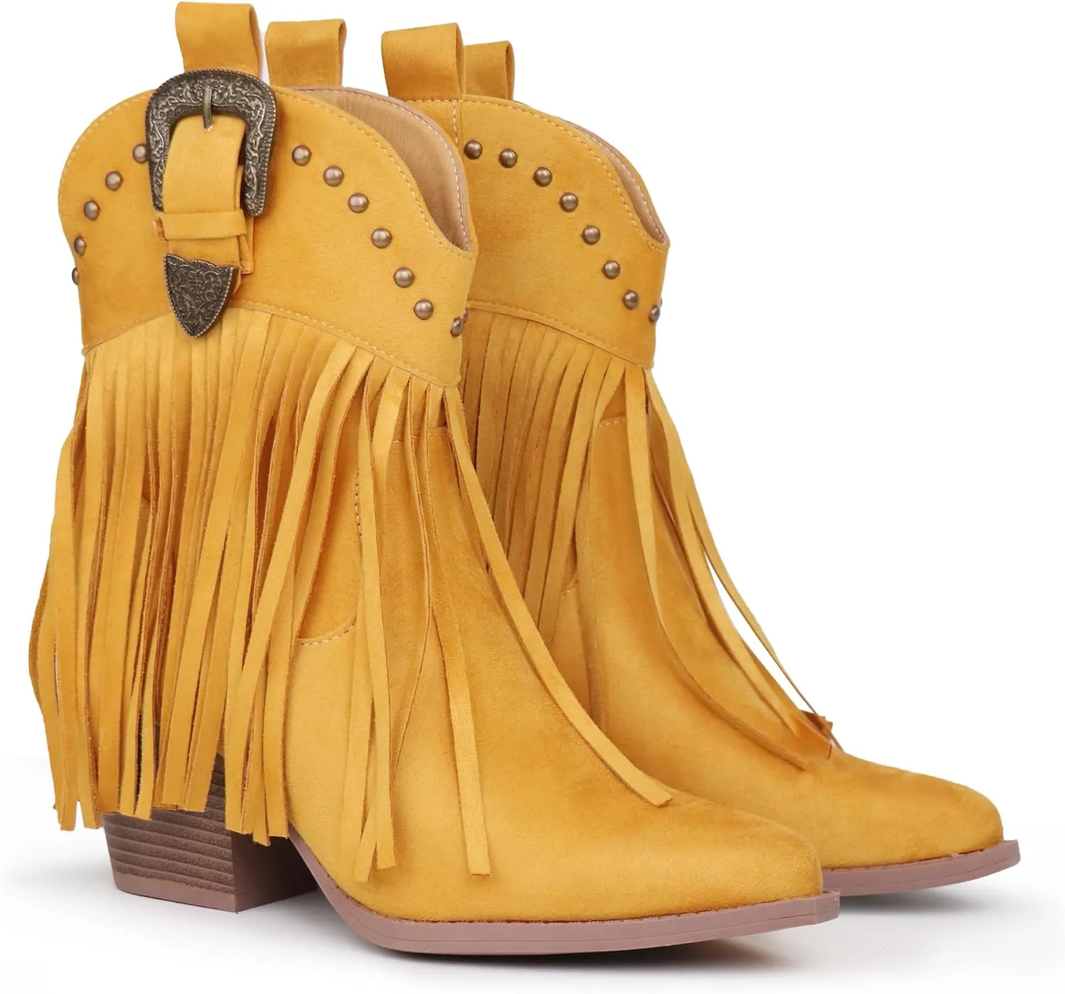 Hawkwell Women's Fringe Cowboy Cowgirl Boots Snip Toe Pull On Dress Western Ankle Booties
