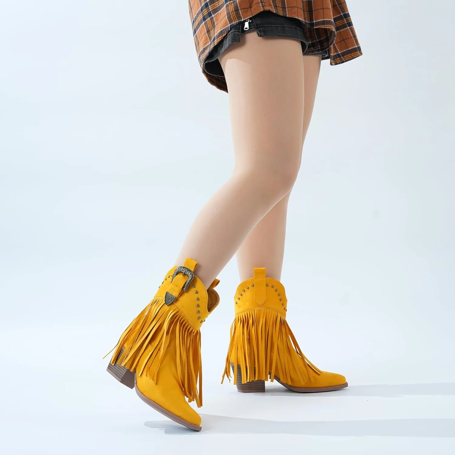 Hawkwell Women's Fringe Cowboy Cowgirl Boots Snip Toe Pull On Dress Western Ankle Booties