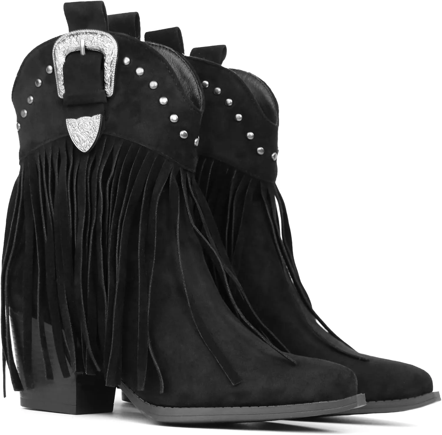 Hawkwell Women's Fringe Cowboy Cowgirl Boots Snip Toe Pull On Dress Western Ankle Booties