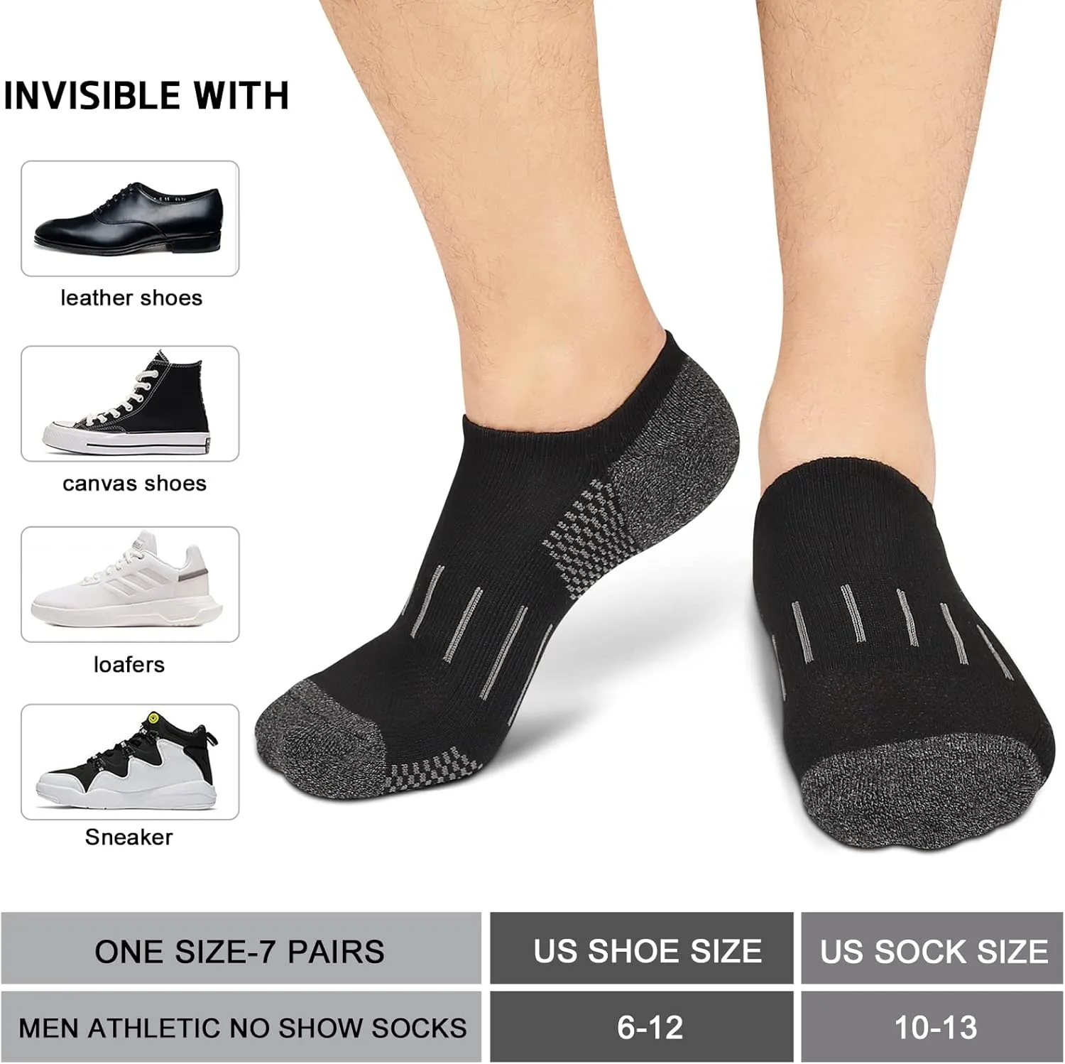 Heatuff No Show Socks Men 7 Pairs Low Cut Athletic Cushion Non Slip Breathable Socks