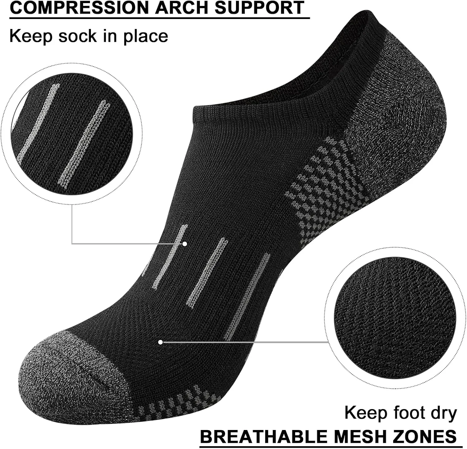 Heatuff No Show Socks Men 7 Pairs Low Cut Athletic Cushion Non Slip Breathable Socks