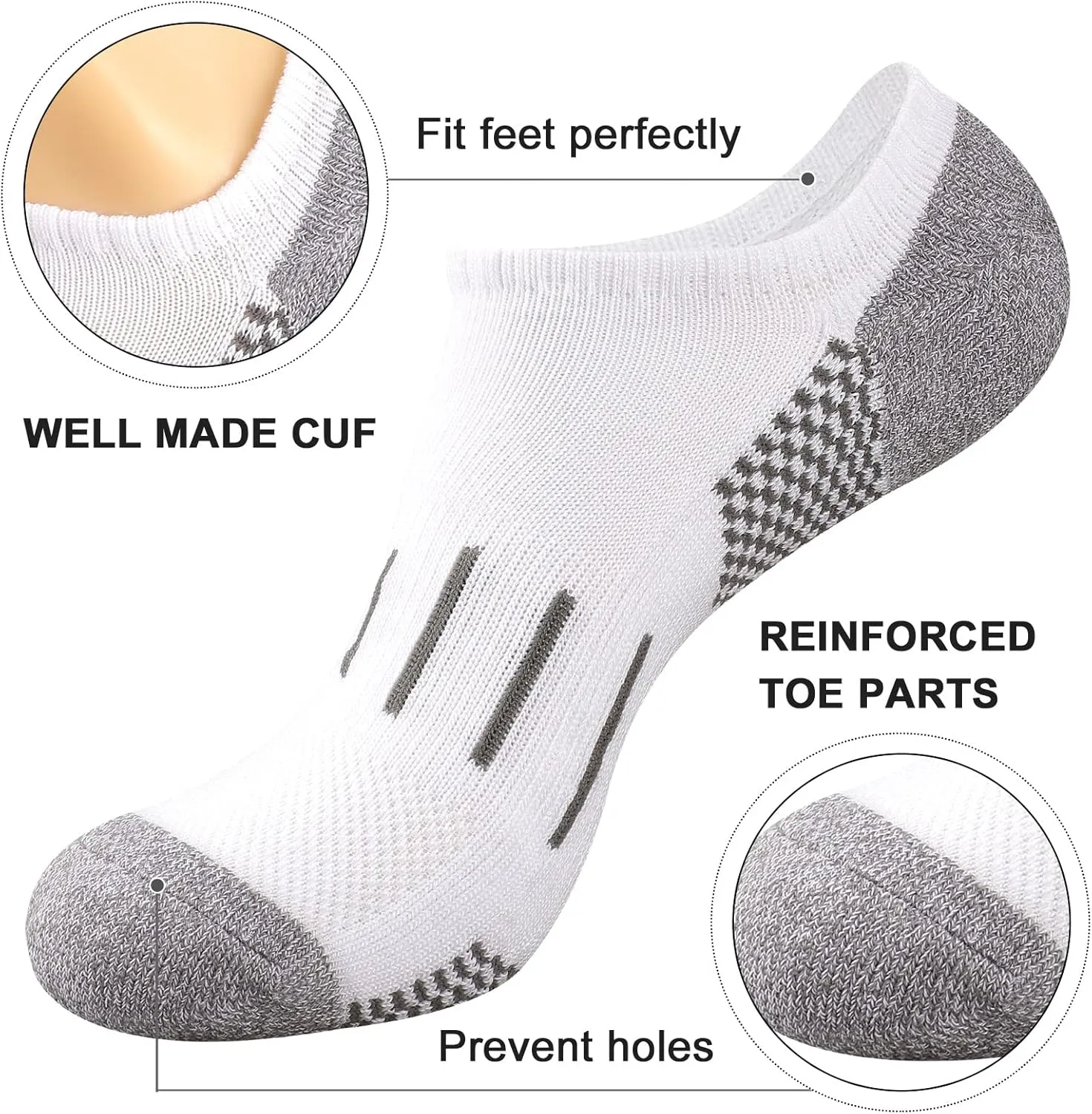 Heatuff No Show Socks Men 7 Pairs Low Cut Athletic Cushion Non Slip Breathable Socks
