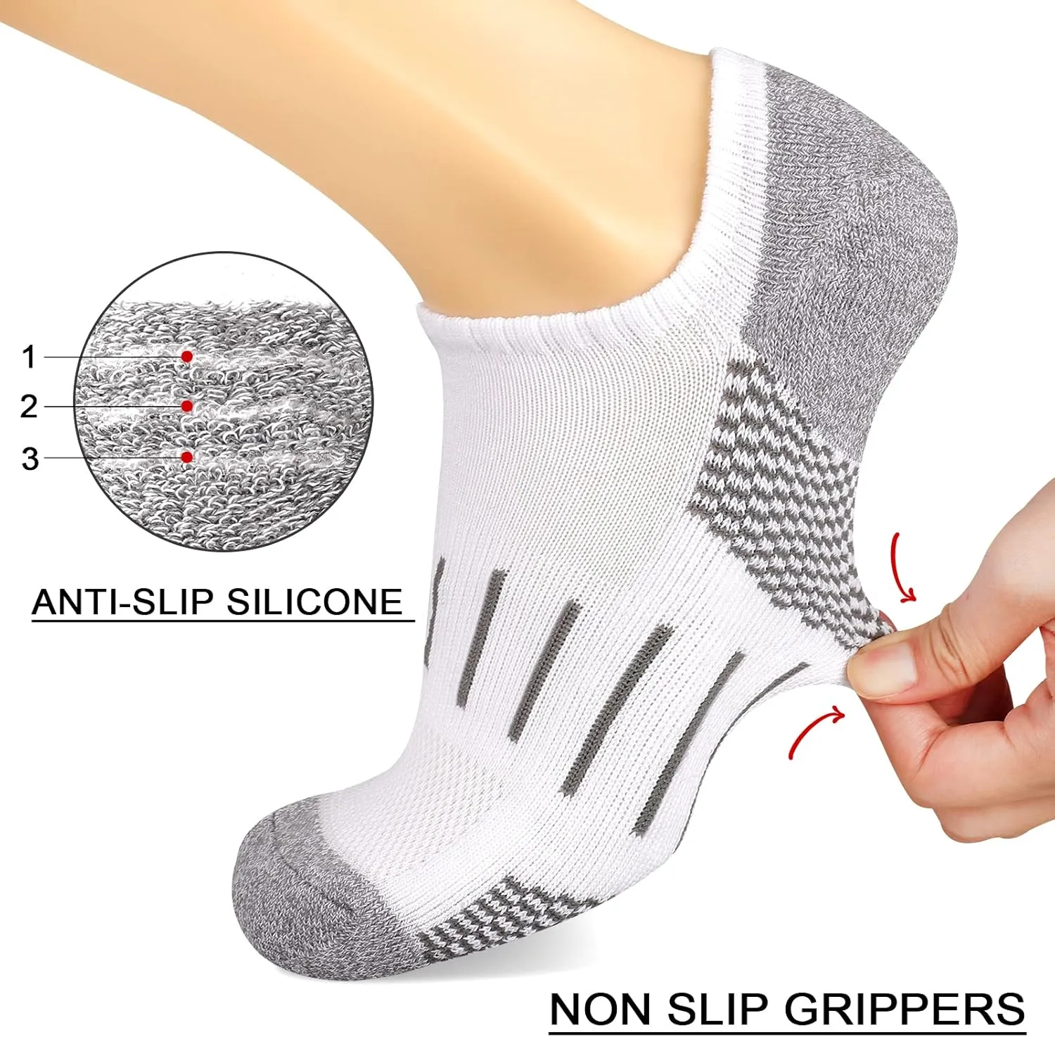 Heatuff No Show Socks Men 7 Pairs Low Cut Athletic Cushion Non Slip Breathable Socks