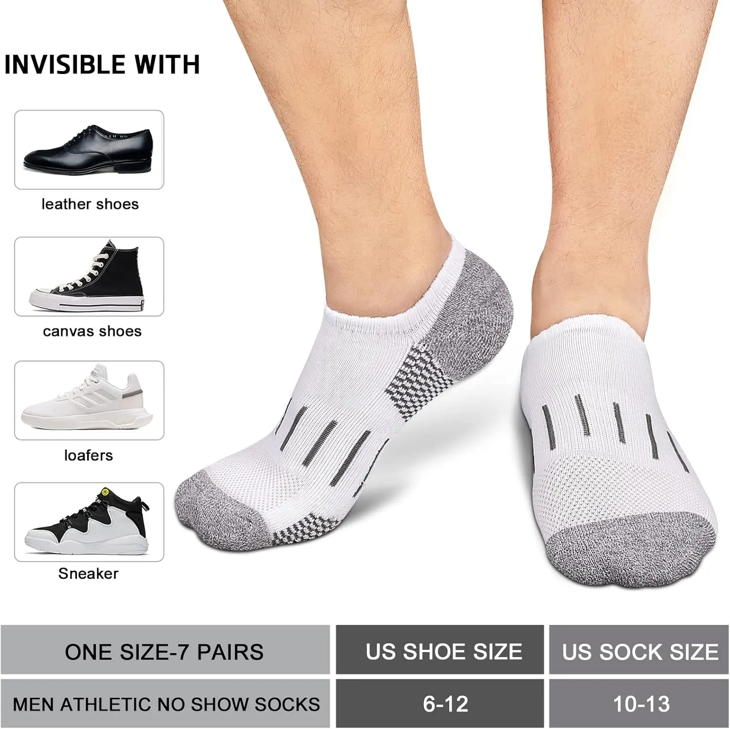 Heatuff No Show Socks Men 7 Pairs Low Cut Athletic Cushion Non Slip Breathable Socks