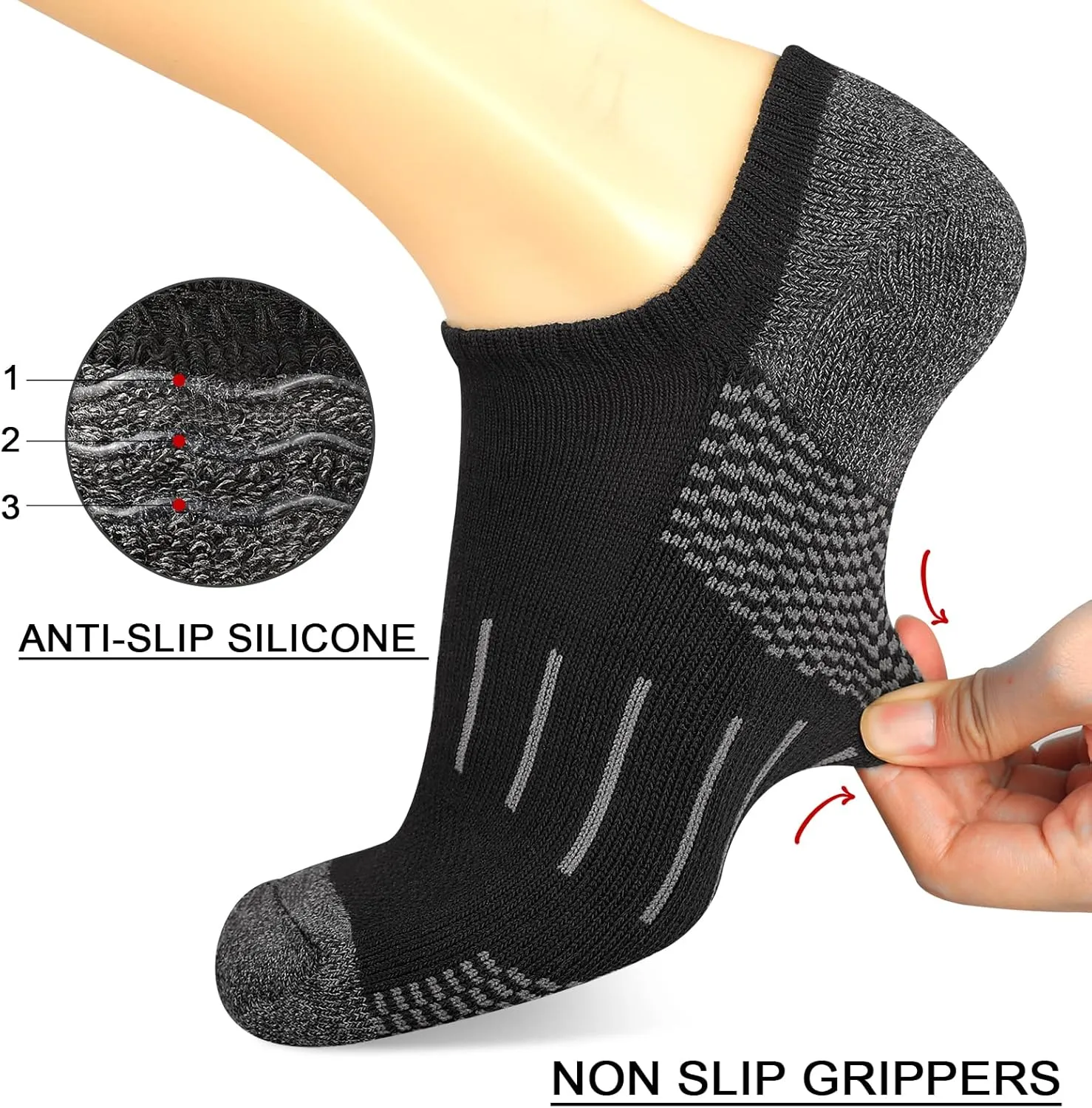 Heatuff No Show Socks Men 7 Pairs Low Cut Athletic Cushion Non Slip Breathable Socks