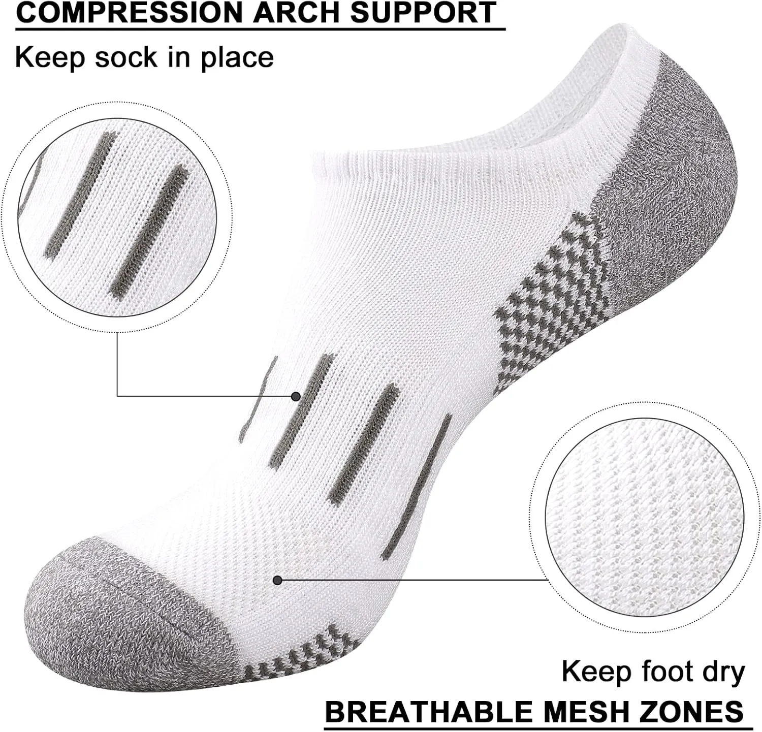 Heatuff No Show Socks Men 7 Pairs Low Cut Athletic Cushion Non Slip Breathable Socks