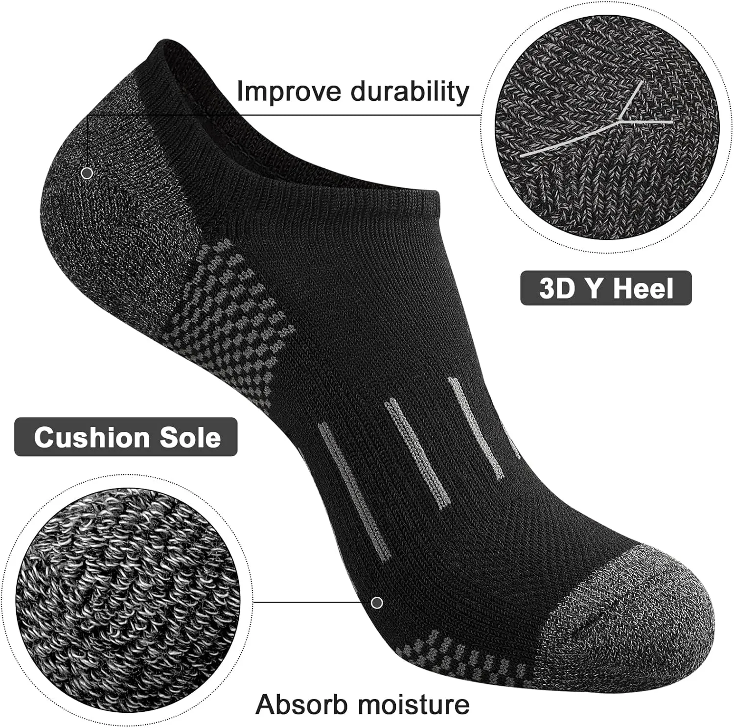Heatuff No Show Socks Men 7 Pairs Low Cut Athletic Cushion Non Slip Breathable Socks