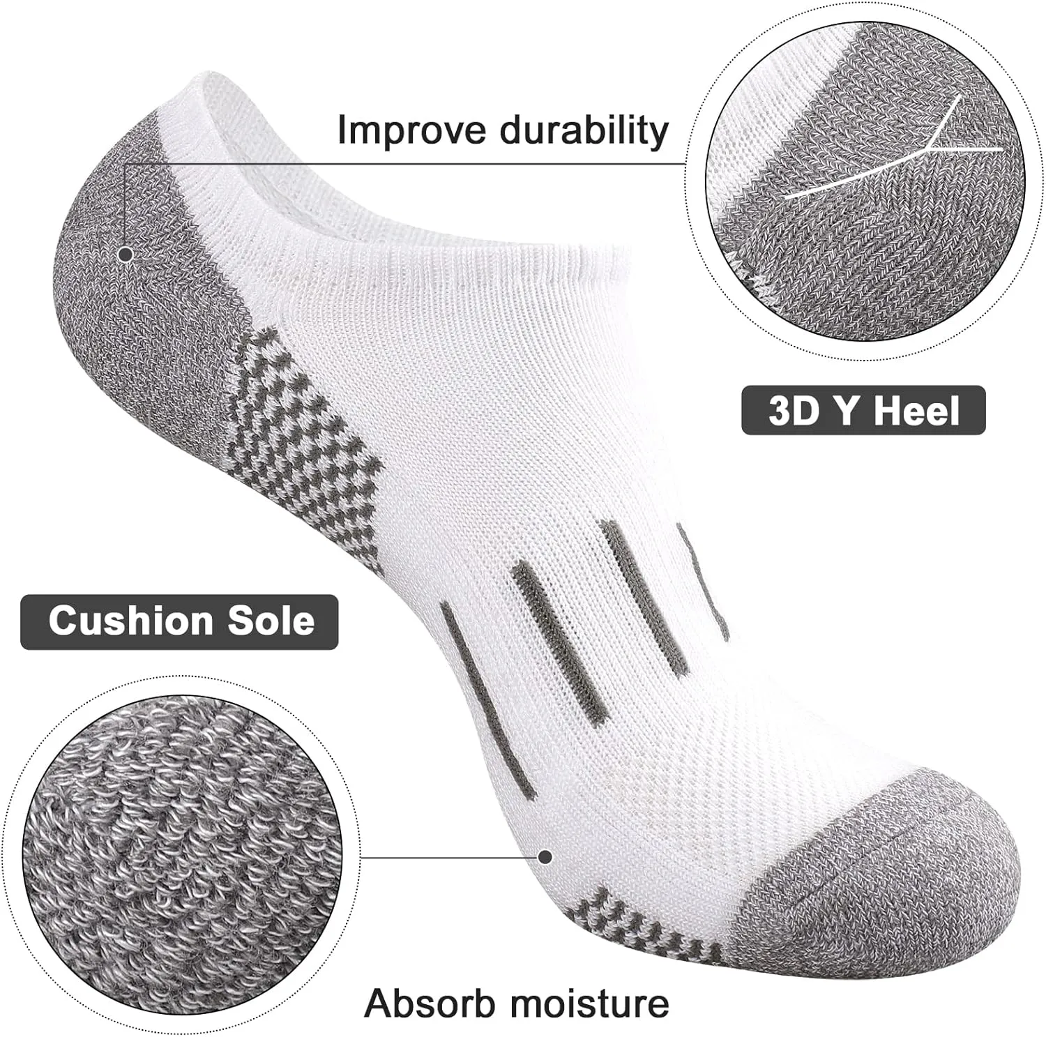 Heatuff No Show Socks Men 7 Pairs Low Cut Athletic Cushion Non Slip Breathable Socks