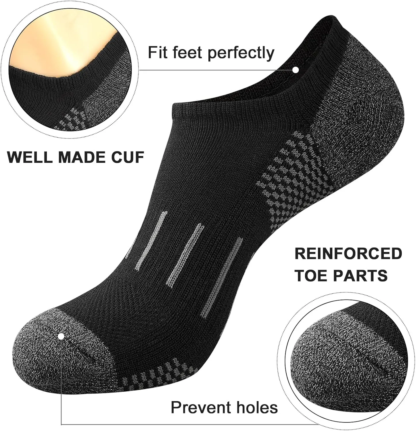Heatuff No Show Socks Men 7 Pairs Low Cut Athletic Cushion Non Slip Breathable Socks