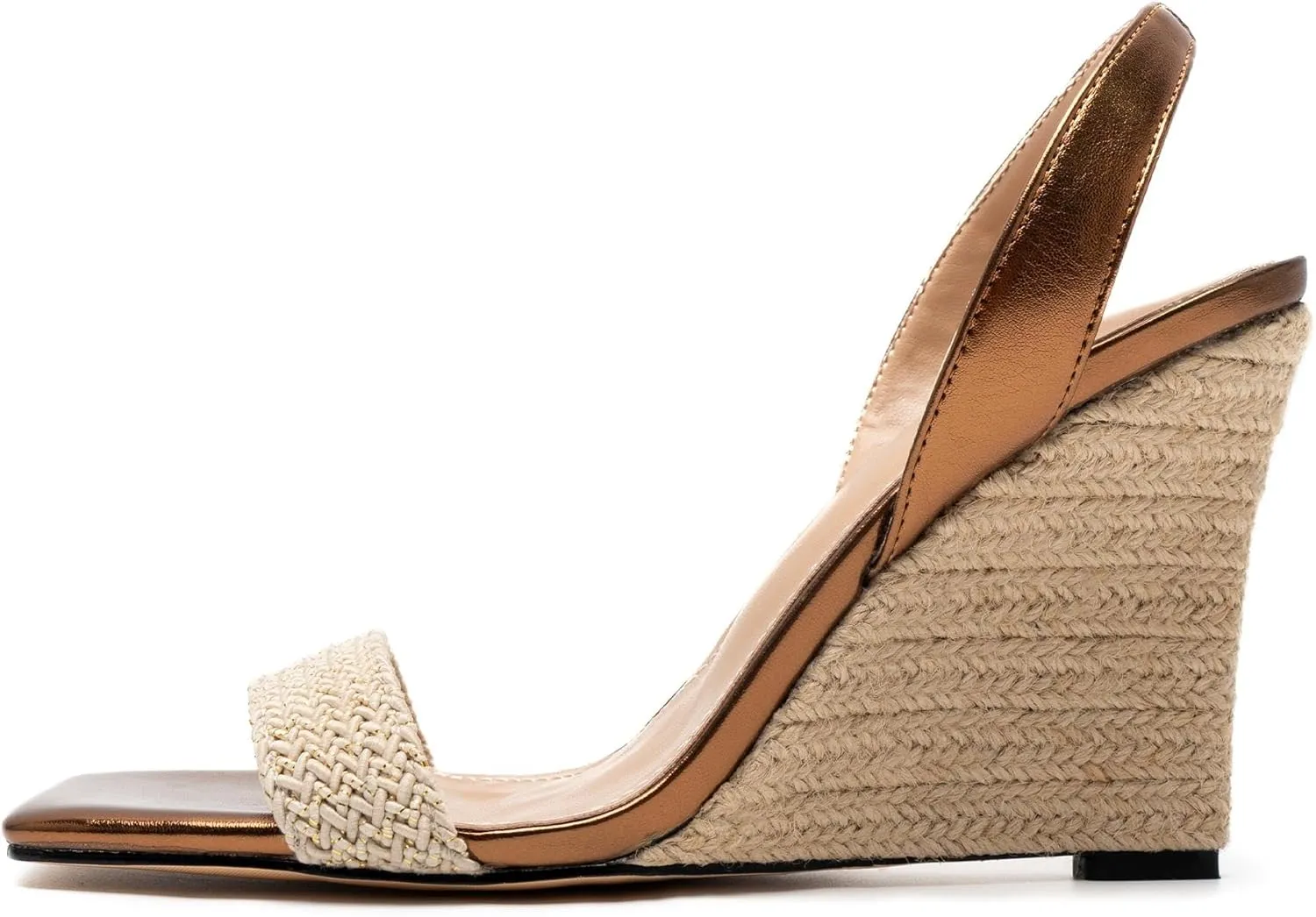 heelchic Wedge Sandals for Women, Metallic Gold Espadrilles for Women Dressy Strappy Heels, Open Toe Comfortable Slip On Slingback Sandals
