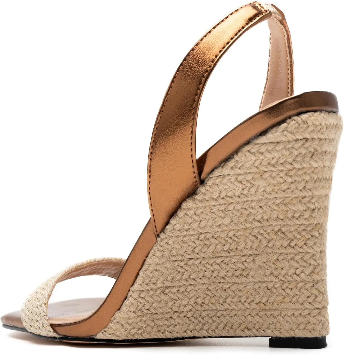 heelchic Wedge Sandals for Women, Metallic Gold Espadrilles for Women Dressy Strappy Heels, Open Toe Comfortable Slip On Slingback Sandals