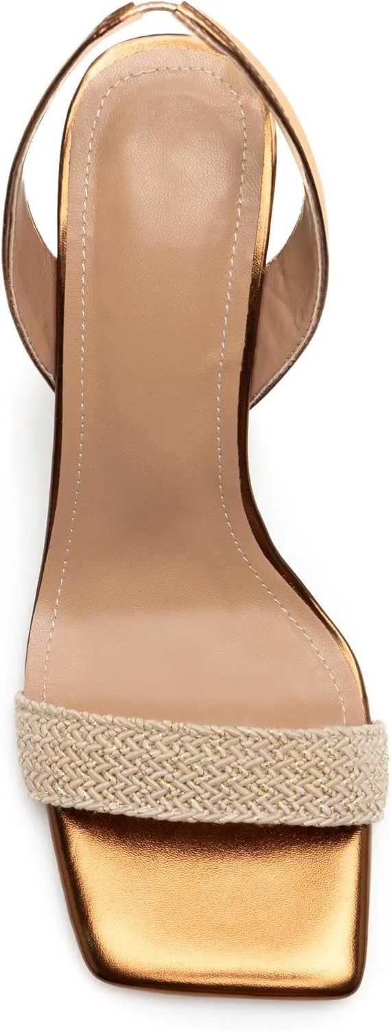 heelchic Wedge Sandals for Women, Metallic Gold Espadrilles for Women Dressy Strappy Heels, Open Toe Comfortable Slip On Slingback Sandals