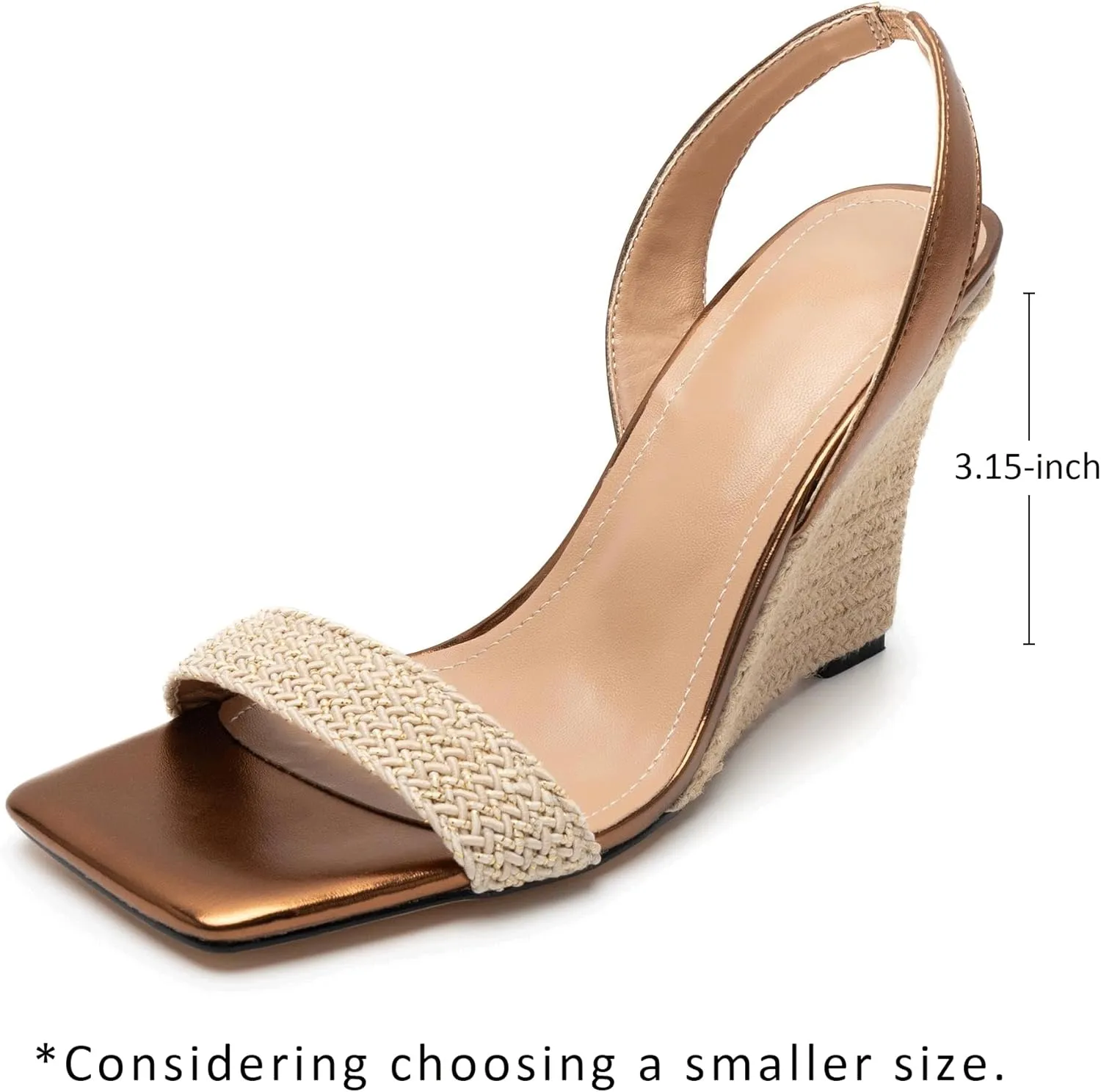 heelchic Wedge Sandals for Women, Metallic Gold Espadrilles for Women Dressy Strappy Heels, Open Toe Comfortable Slip On Slingback Sandals