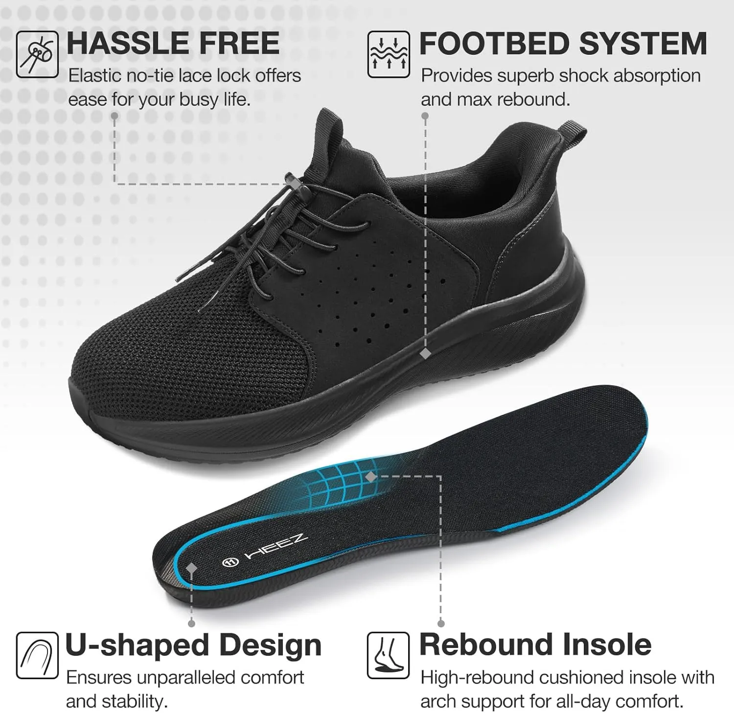 HEEZ Mens Slip On Fashion Sneakers Walking Shoes for Men Comfortable Breathable Casual Running Shoes
