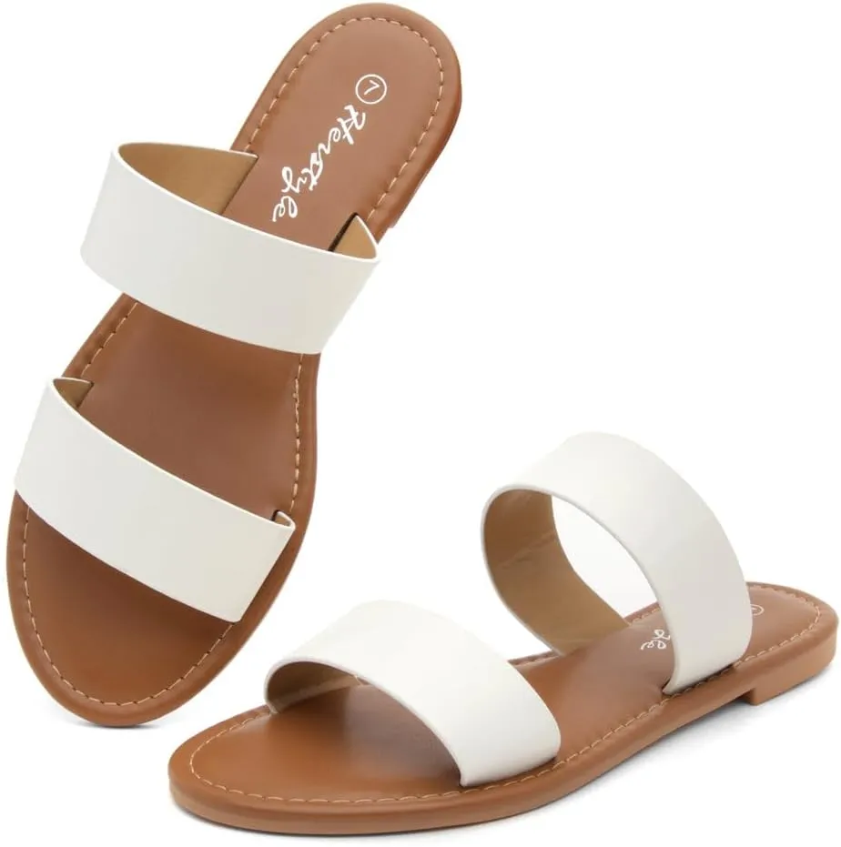 Herstyle Women’s Flat Sandals – Two Strap Comfortable Slides with Memory Foam, Trendy 2025 Summer Sandals, Lightweight Slip-On Open Toe Dressy & Casual Slippers for Women
