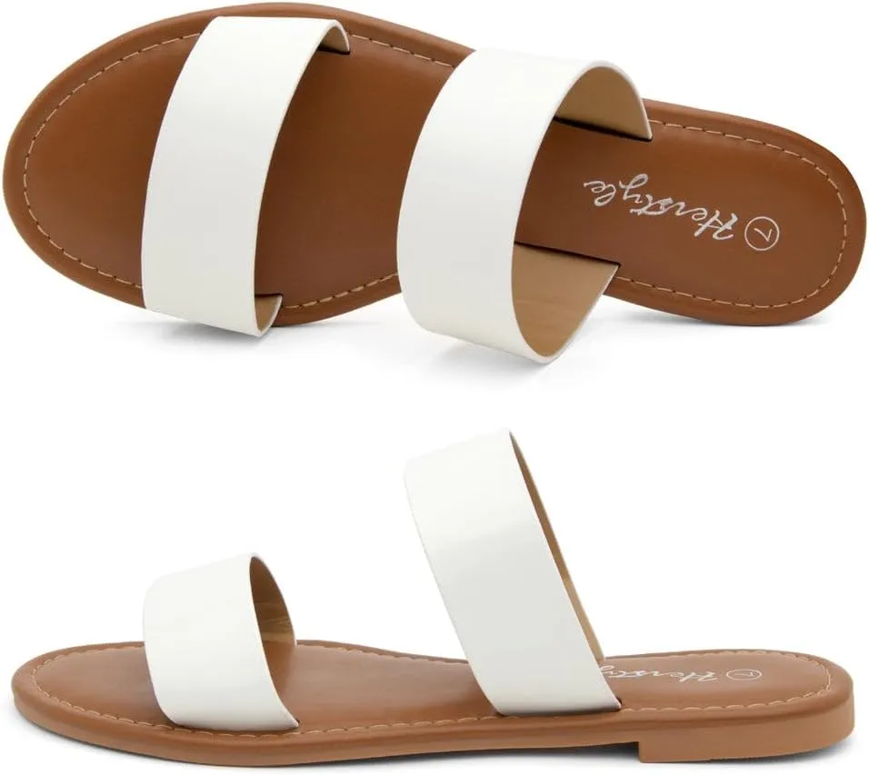Herstyle Women’s Flat Sandals – Two Strap Comfortable Slides with Memory Foam, Trendy 2025 Summer Sandals, Lightweight Slip-On Open Toe Dressy & Casual Slippers for Women