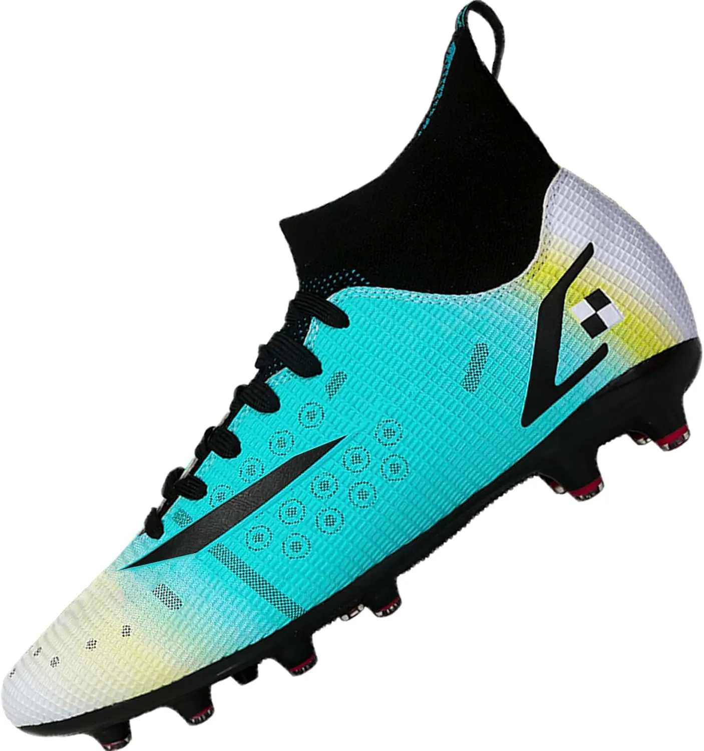HHY Men's Soccer Shoes Football Cleats with Lace-Up High-Tops Non-Slip Spikes