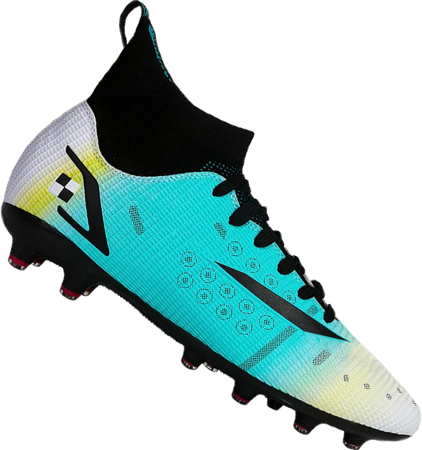 HHY Men's Soccer Shoes Football Cleats with Lace-Up High-Tops Non-Slip Spikes