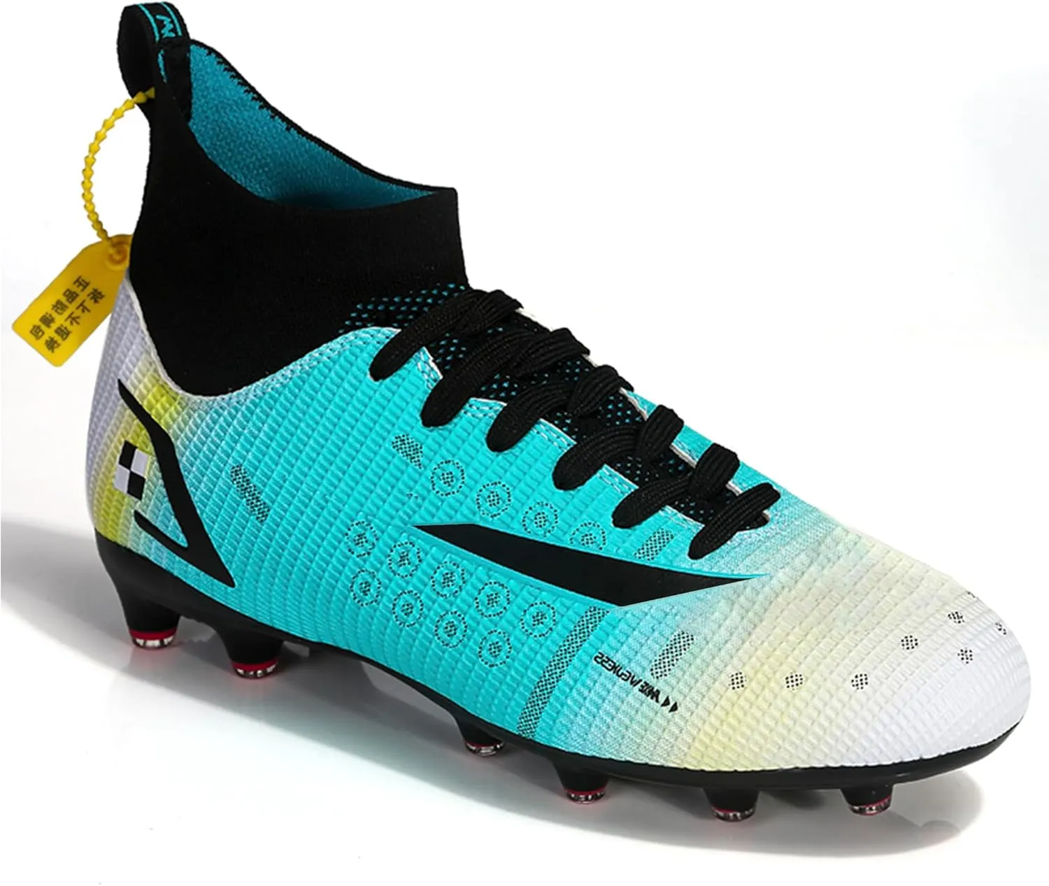 HHY Men's Soccer Shoes Football Cleats with Lace-Up High-Tops Non-Slip Spikes