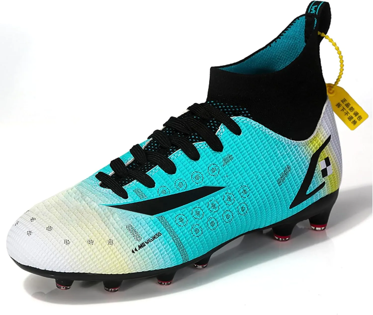 HHY Men's Soccer Shoes Football Cleats with Lace-Up High-Tops Non-Slip Spikes