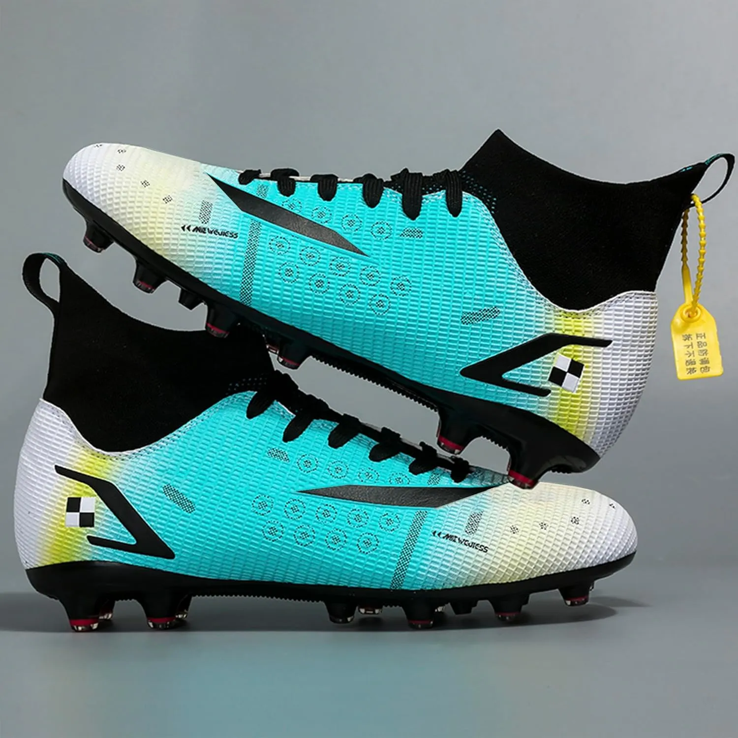 HHY Men's Soccer Shoes Football Cleats with Lace-Up High-Tops Non-Slip Spikes