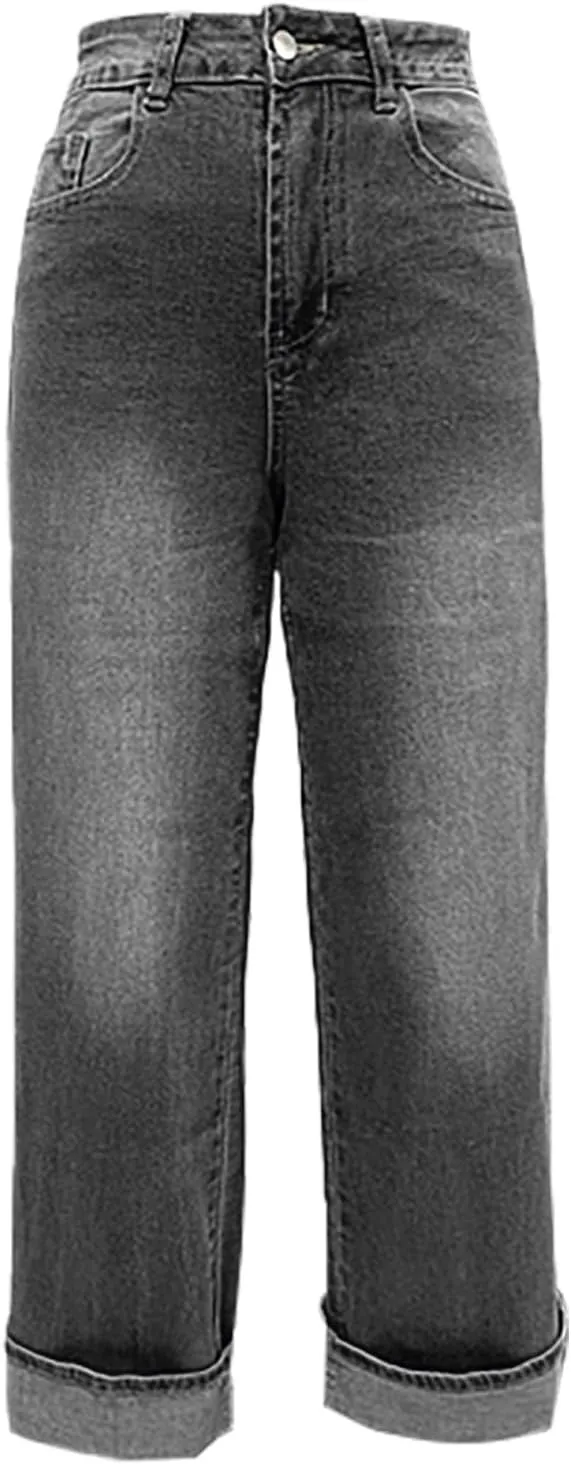 High-Waisted Wide-Leg Jeans for Women Stylish Loose Fit Classic Design Casual Denim Pants Street Washed Denim Trouser