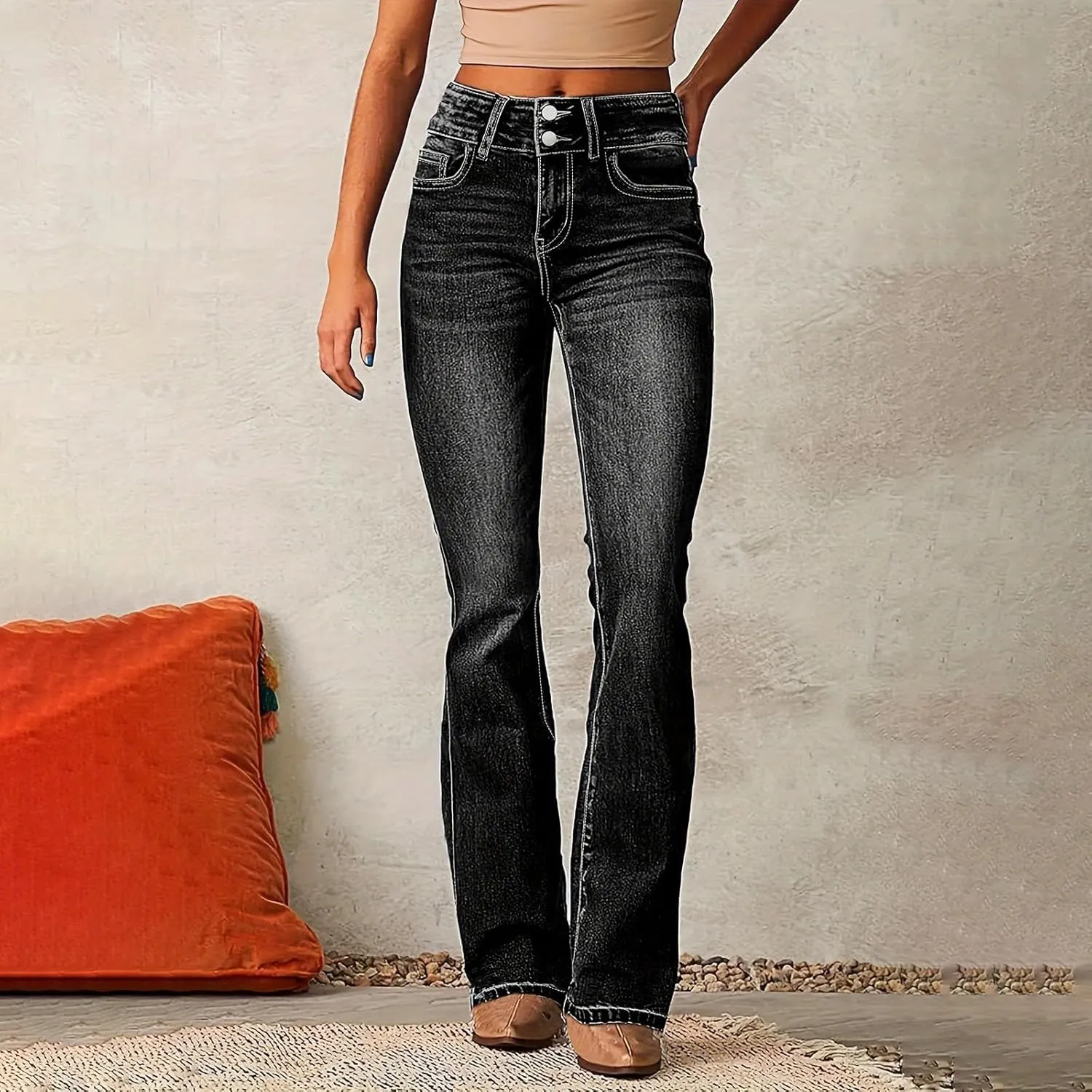 High-Waisted Wide-Leg Jeans for Women Stylish Loose Fit Classic Design Casual Denim Pants Street Washed Denim Trouser