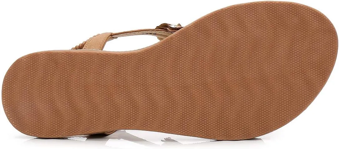 HNGHOU Women's Summer Sandals Casual Comfortable Bohemia Beach Flat Sandals Open Toe Ankle Crystal Gladiator Shoes