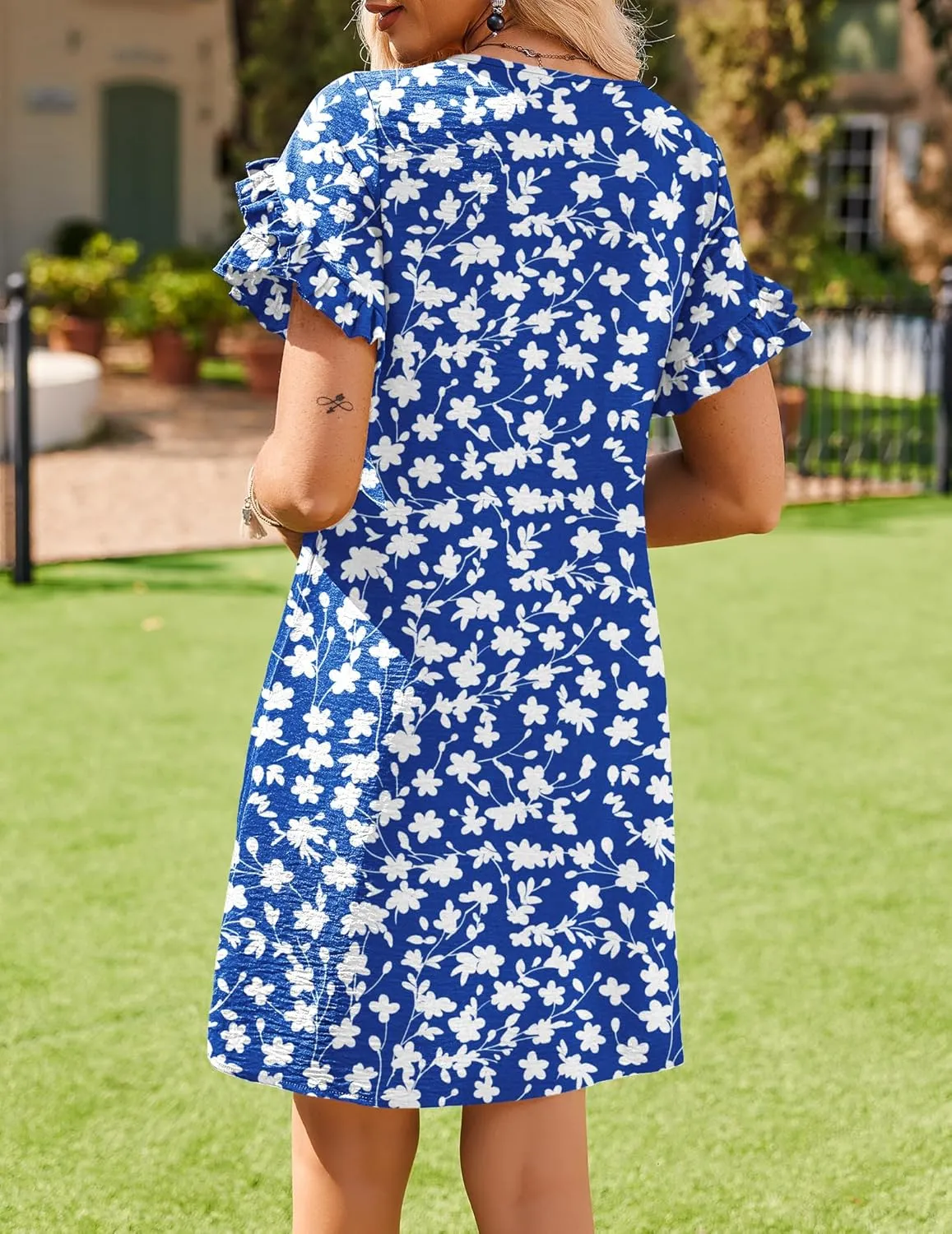 HOTOUCH Womens Summer Dress 2025 Short Sleeve A-Line Mini Dress Casual Crew Neck Shift Dress Beach Sundress with Pockets