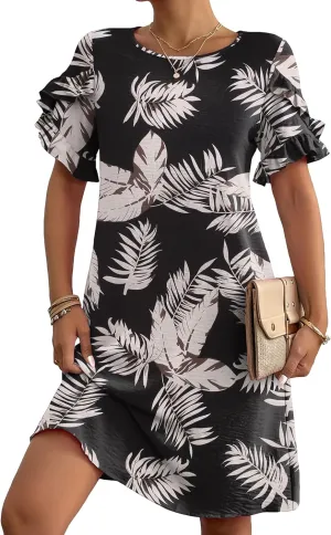 HOTOUCH Womens Summer Dress 2025 Short Sleeve A-Line Mini Dress Casual Crew Neck Shift Dress Beach Sundress with Pockets