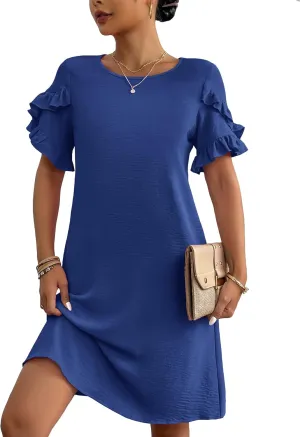 HOTOUCH Womens Summer Dress 2025 Short Sleeve A-Line Mini Dress Casual Crew Neck Shift Dress Beach Sundress with Pockets