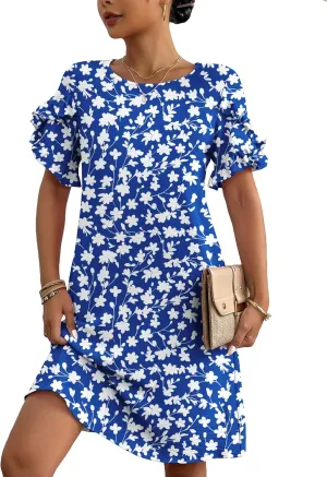 HOTOUCH Womens Summer Dress 2025 Short Sleeve A-Line Mini Dress Casual Crew Neck Shift Dress Beach Sundress with Pockets