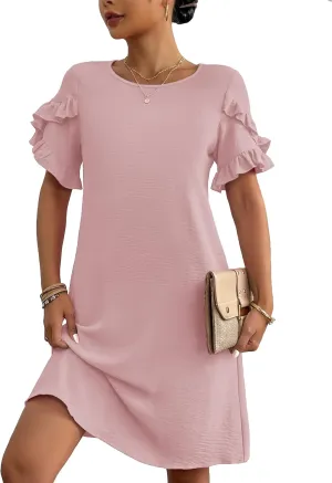 HOTOUCH Womens Summer Dress 2025 Short Sleeve A-Line Mini Dress Casual Crew Neck Shift Dress Beach Sundress with Pockets