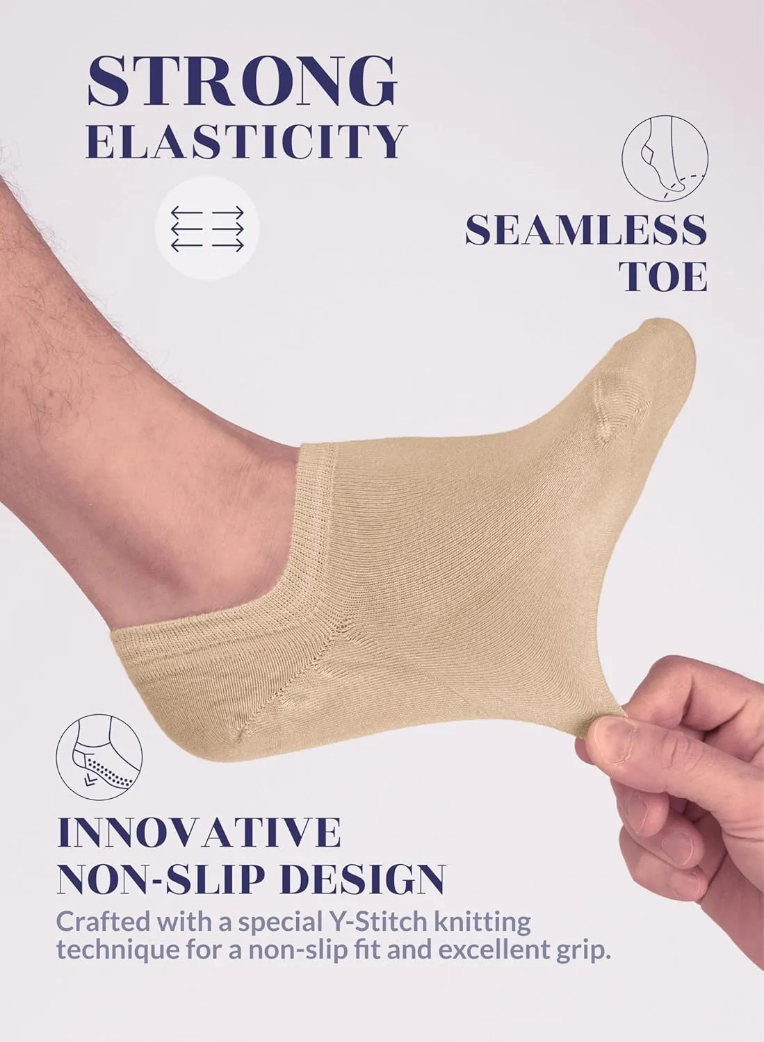 Hugh Ugoli Men Bamboo No Show Socks, Non Slip, Soft,Thin, Low Cut, Seamless Toe, Shoe Size: 11-13/8-11 6&12 Pairs