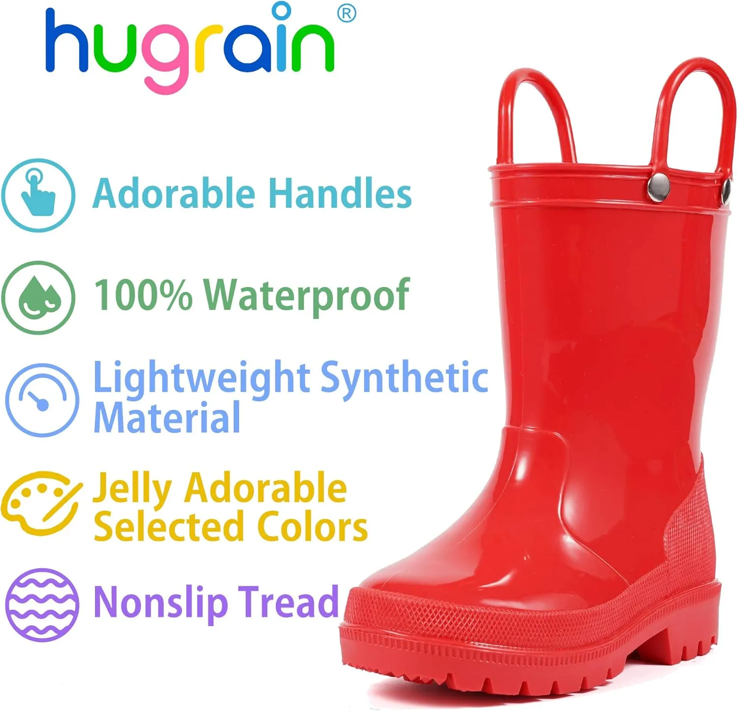 HugRain Toddler Kids Lightweight Adorable Rain Boots