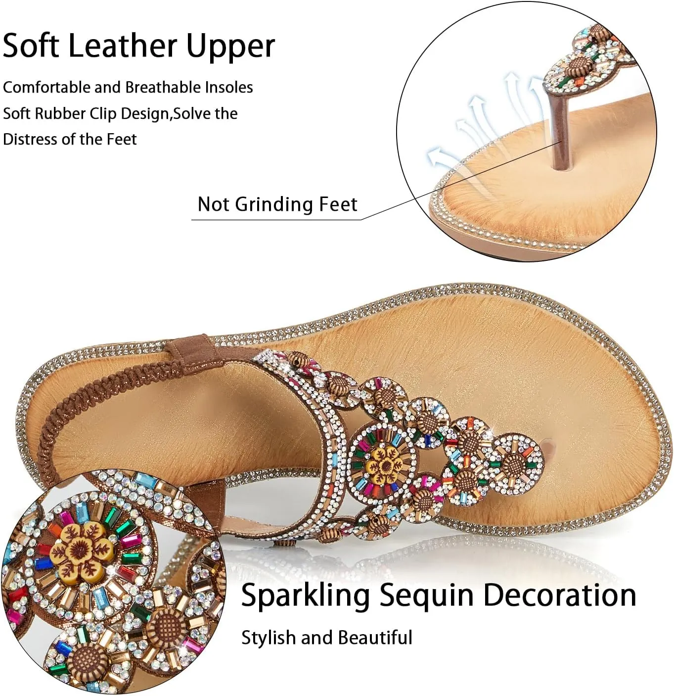 iCKER Women Sandals Rhinestone Dressy Casual Summer flat flip flops Comfortable Sandals