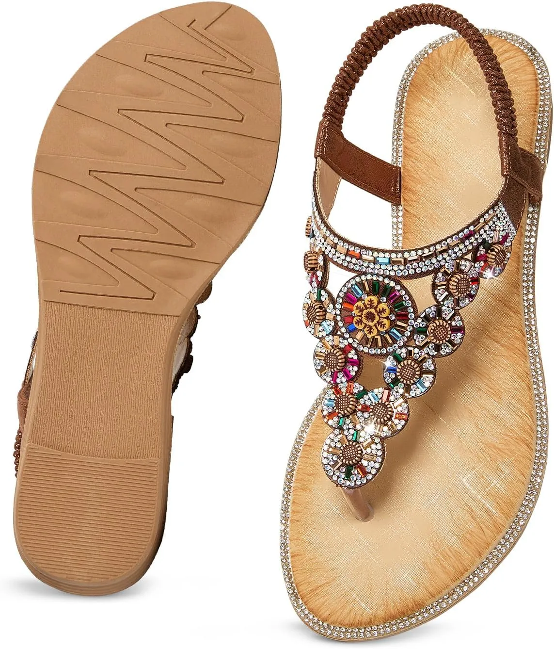 iCKER Women Sandals Rhinestone Dressy Casual Summer flat flip flops Comfortable Sandals