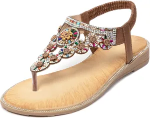 iCKER Women Sandals Rhinestone Dressy Casual Summer flat flip flops Comfortable Sandals