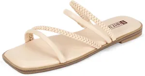 IDIFU Womens Braided Strappy Flat Sandals Square Open Toe Slide Sandals Slip On Slingback Dress Sandals Summer Beach Casual Ladies Comfortable Dressy Cute Trendy Sandals