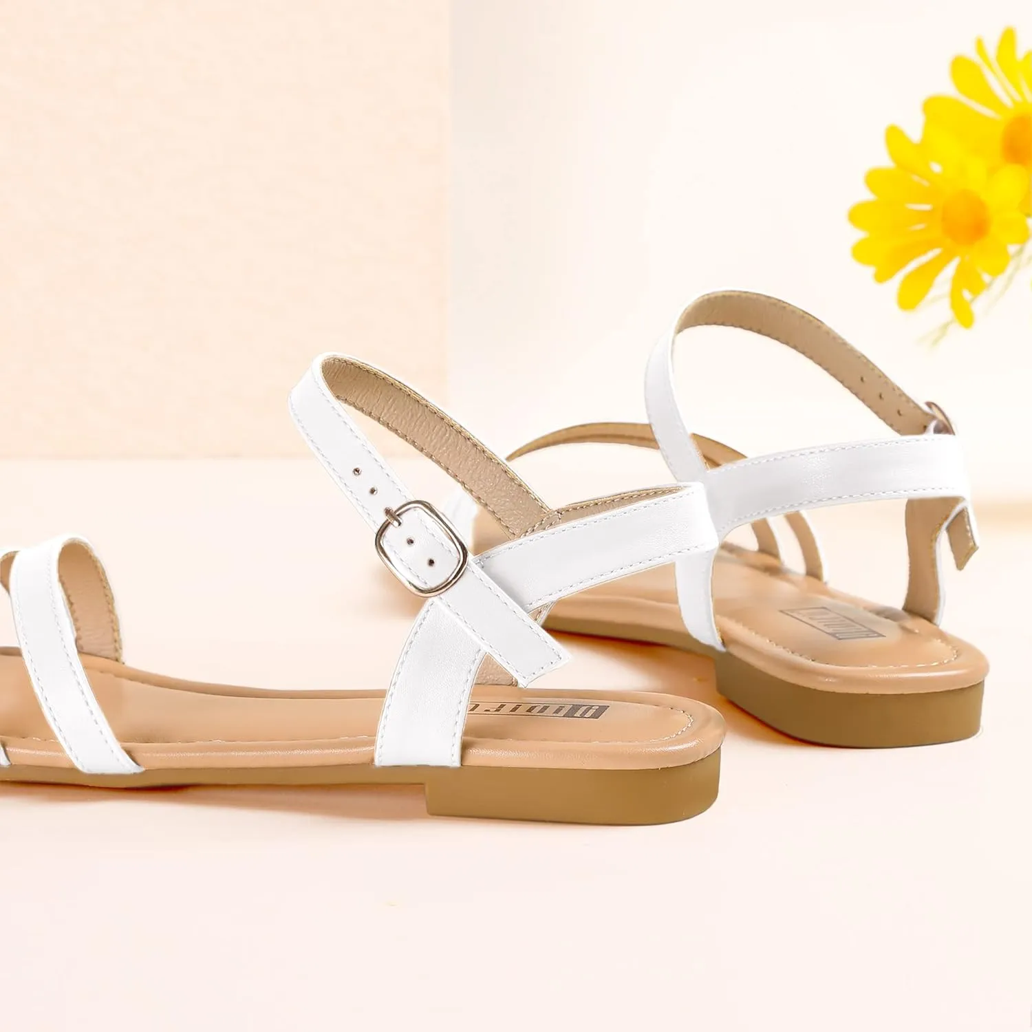 IDIFU Women's Flat Sandals Dressy Summer Strappy Sandals Open Toe Slingback Ankle Strap Dress Sandals with Two Toe Strap Wedding Prom Beach Bride Bridesmaid Sandals Comfortable Fashion Cute Sandals