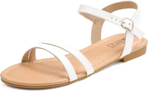 IDIFU Women's Flat Sandals Dressy Summer Strappy Sandals Open Toe Slingback Ankle Strap Dress Sandals with Two Toe Strap Wedding Prom Beach Bride Bridesmaid Sandals Comfortable Fashion Cute Sandals