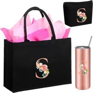 Initial Canvas Tote Bag for Women Personalized Birthday Gift Makeup Bag Monogram Initial Tumbler for Mother