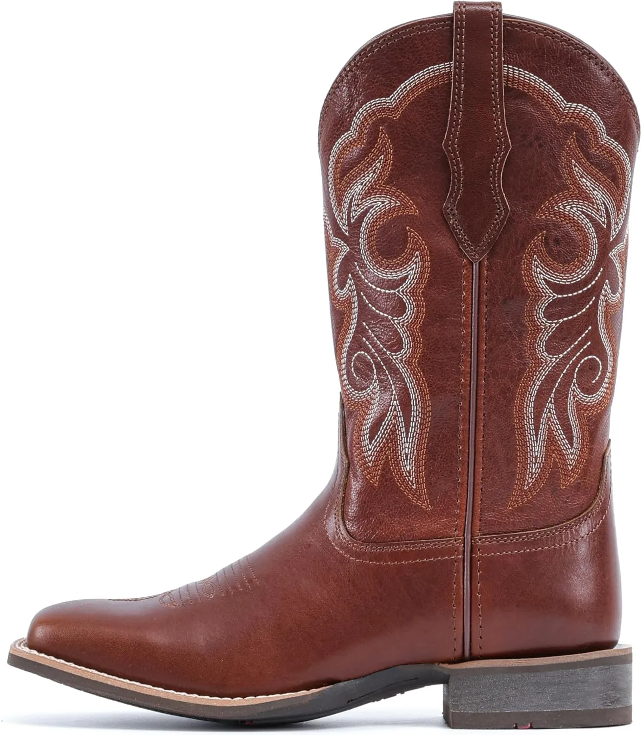 IUV Women's Leather Western Boots Square Toe Cowboy Boots for women Mid Calf Classic Cowgirl Boots Genuine leather toe and heel, textured sheepskin shaft