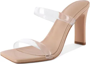 Joseywade Chunky Heels For Women Two Strap High Heel 3.5" Heeled Sandals Open Toe Mules Shoes