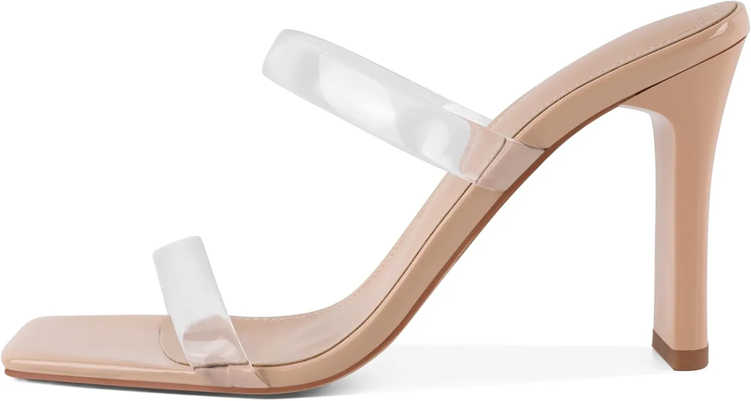 Joseywade Chunky Heels For Women Two Strap High Heel 3.5" Heeled Sandals Open Toe Mules Shoes